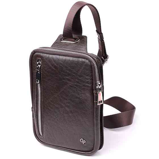 Мужская прямоугольная сумка бананка из гладкой натуральной кожи GRANDE PELLE 22880 Коричневый Киев