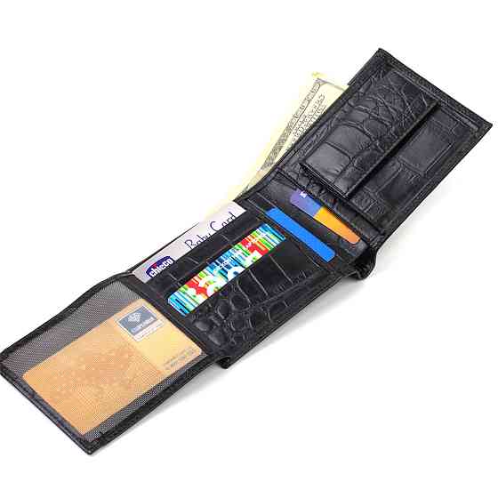 Мужской бумажник без застежки горизонтального формата из натуральной кожи с тиснением под крокодила Черный (CANPELLINI) Киев