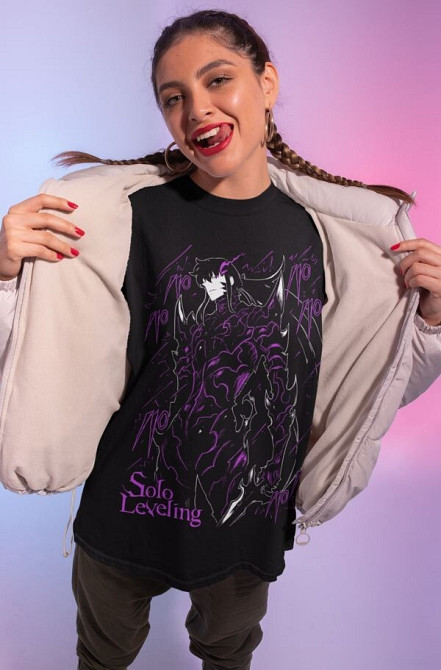 Футболка з аніме принтом Соло Левелінг Сунг Джінвоо оверсайз (S/M/L) Чорний AnimeJ0798 Дніпро - фото 4
