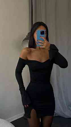 Женское облегающее мини платье с открытыми плечами микродайвинг Черный Одесса