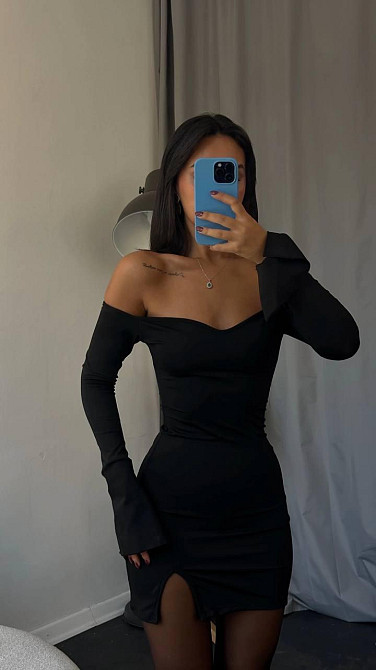 Женское облегающее мини платье с открытыми плечами микродайвинг Черный Одесса - изображение 2