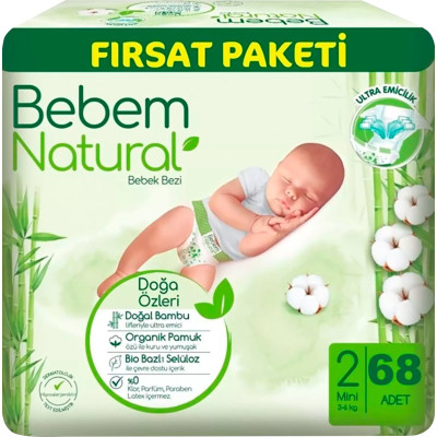 Подгузники Bebem Natural 2 mini 3-6 кг 68 шт (8690536831944) Винница - изображение 1