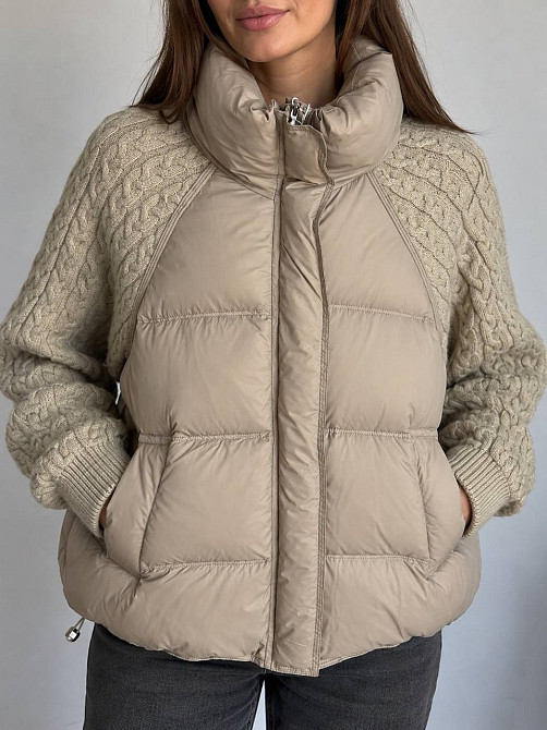 Куртка жіноча YZY 30790 пуховик oversize з в’язаними рукавами демісезонна one size, бежевий, one size Київ - фото 5