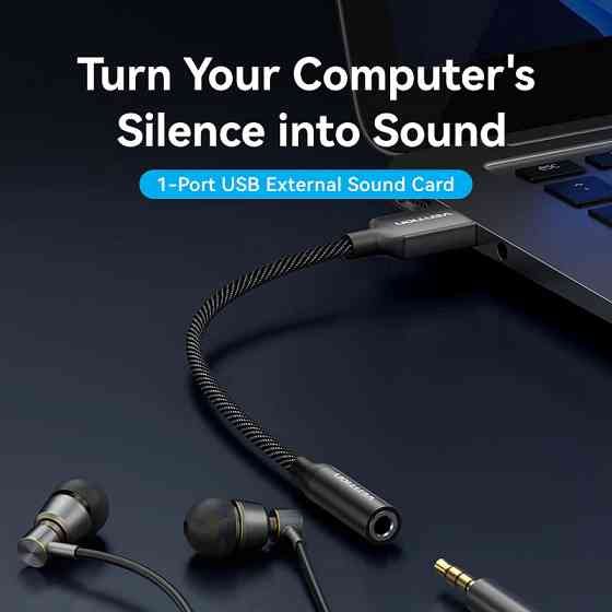 Звукова карта USB AUX jack, TRRS Ear, 0.25 м 96 кГц/24 біт 2-в-1 DSP шумозаглушення Vention Винница