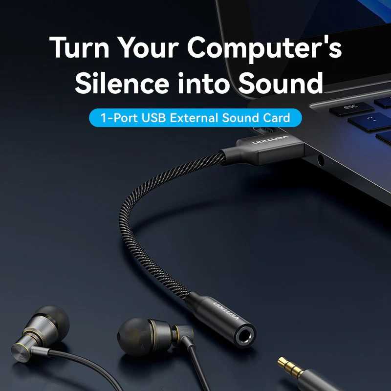 Звукова карта USB AUX jack, TRRS Ear, 0.25 м 96 кГц/24 біт 2-в-1 DSP шумозаглушення Vention Винница - изображение 4