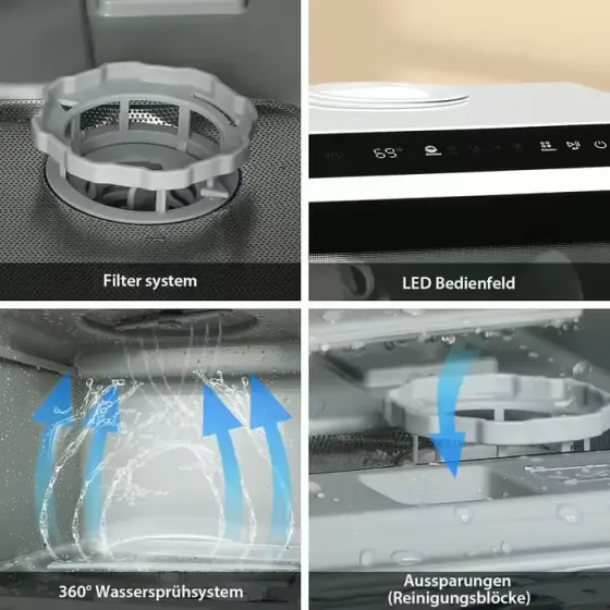 Портативная посудомоечная машина с двойным водоснабжением,горячей сушкой воздуха, УФ-стерилизацией,сенсорным управлением, 3 программы ,5 литров Коломыя