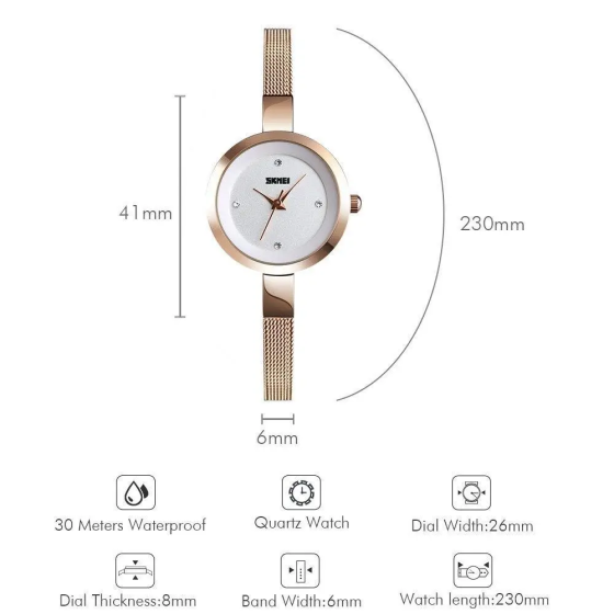 Жіночий класичний годинник Skmei 1390 (Рожеве золото) Київ