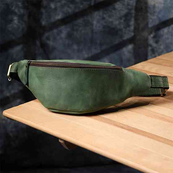 Стильна чоловіча бананка відмінної якості з натуральної шкіри вінтажної шкіри Shvigel 23142 Зелений Київ