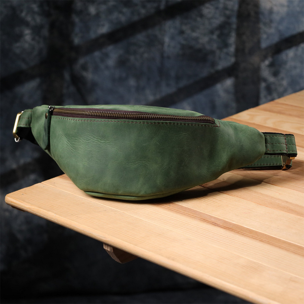 Стильная мужская бананка отменного качества из винтажной натуральной кожи Shvigel 23142 Зеленый Киев - изображение 3