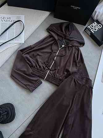Женский прогулочный оверсайз костюм двойка: кофта и штаны турецкий велюр. Шоколадный Одесса
