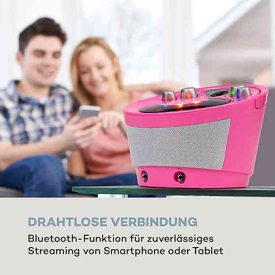 Караоке-система SingSing BT 2 мікрофони CD-плеєр BT Світлодіодний світловий ефект Мобільний Рожевий (Німеччина, Рівне