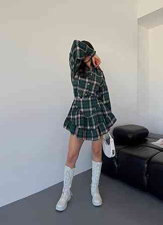 Жіночий стильний костюм двійка: сорочка і спідниця в клітинку тіар Одеса