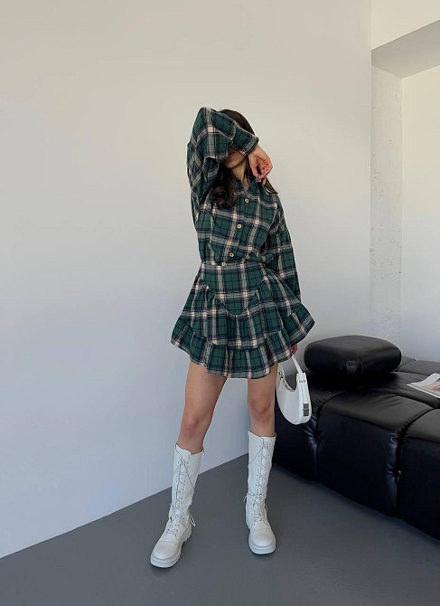 Жіночий стильний костюм двійка: сорочка і спідниця в клітинку тіар Одеса - фото 4