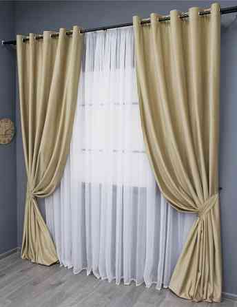 Комплект штор на люверсах VR-Textil Бархат № 1653ш Бежевый 150х280 см 2 шт (37-0229) Киев
