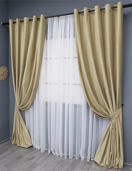 Комплект штор на люверсах VR-Textil Бархат № 1653ш Бежевый 150х280 см 2 шт (37-0229) Киев - изображение 3