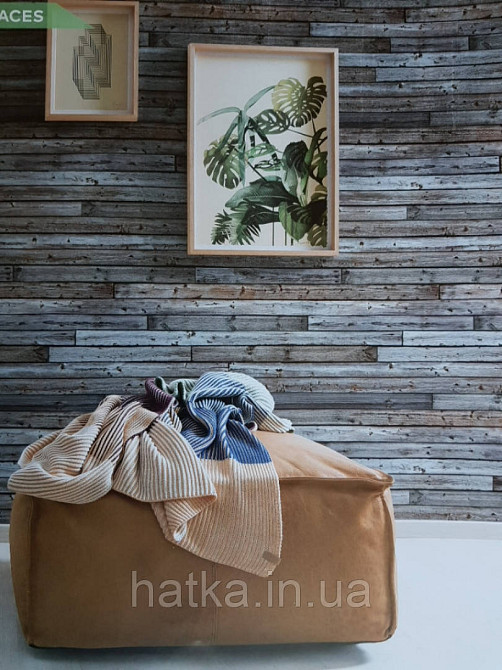 Обои виниловые Grandeco One roll one motif 2 A34801 панно 3д лофт под дерево доска коричневый серый бежевый Киев - изображение 1