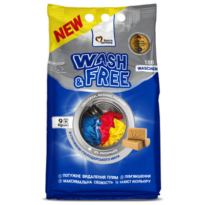 Стиральный порошок Wash&Free Universal Со стружкой хозяйственного мыла 9 кг (4823128004905) Винница - изображение 1