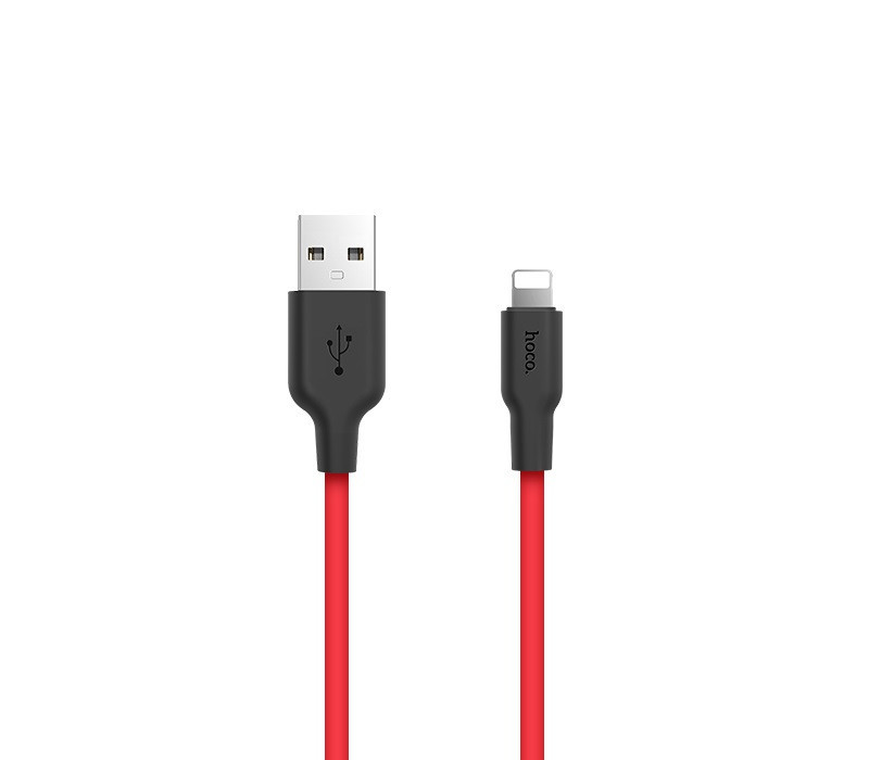 Кабель HOCO X21 USB to iP 2A, 1m, silicone, TPE connectors, Black+Red Київ - фото 1
