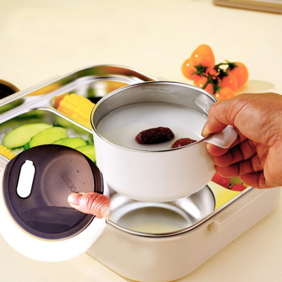 Ланч-бокс для горячей и холодной еды с контейнером из нержавеющей стали,столовыми приборами и ёмкостью для супа, бежевый Каменец-Подольский