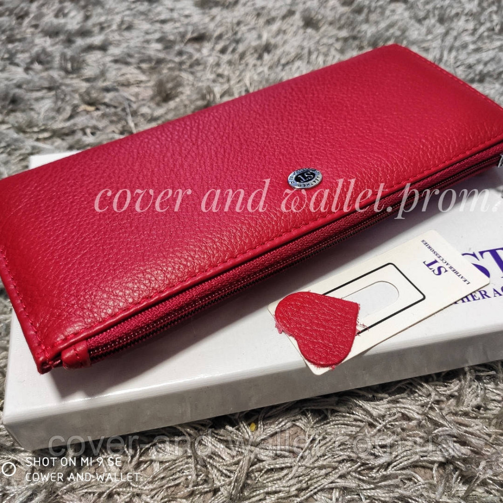 Компактний тонкий шкіряний жіночий гаманець на блискавці червоний ST 025 Київ - фото 5