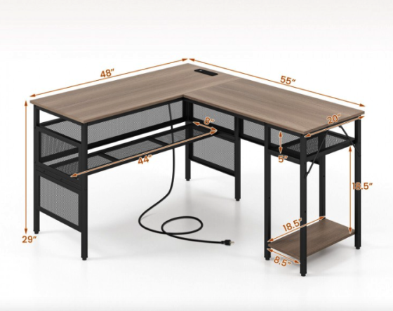 Комп'ютерний стіл Costway Hutch L-подібний з зарядним Київ