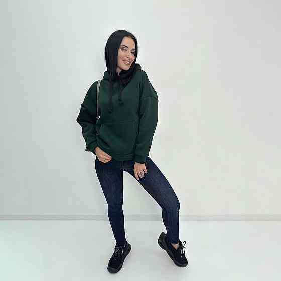 Жіночий теплий худі з капюшоном "Basic" Турція оптом | Норма і батал Темно-зелений, 42-44 Київ