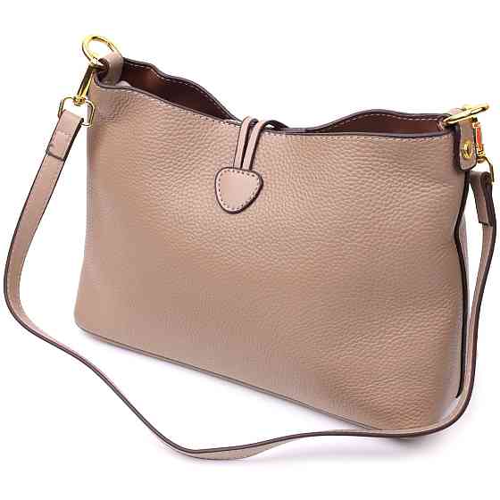 Сумка женская с оригинальной застежкой пуговкой из натуральной кожи Vintage 22320 Бежевая Киев