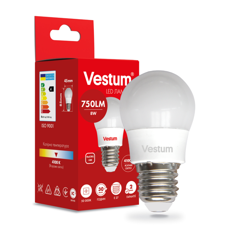 Светодиодная лампа Vestum G45 8W 4100K 220V E27 1-VS-1209 Киев - изображение 3