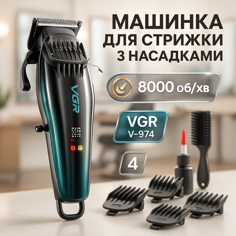 Электрическая машинка для стрижки бытовая VGR V-974, Электромашинка для волос Триммер висков AS-54 Львов - изображение 16