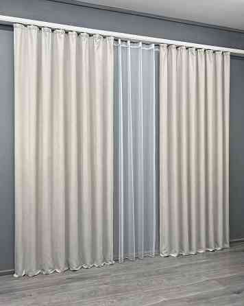 Комплект штор VR-Textil Мікровелюр Petek 100х270 2шт і Тюль 300х270 2019ш-1153т Тауп з білим 71-156/1 Київ