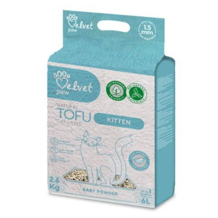 VELVET PAW TOFU Наповнювач для кошенят, з есенцією дитячої присипки, гранули 1.5 мм, 6 л/2,6 кг Київ - фото 1