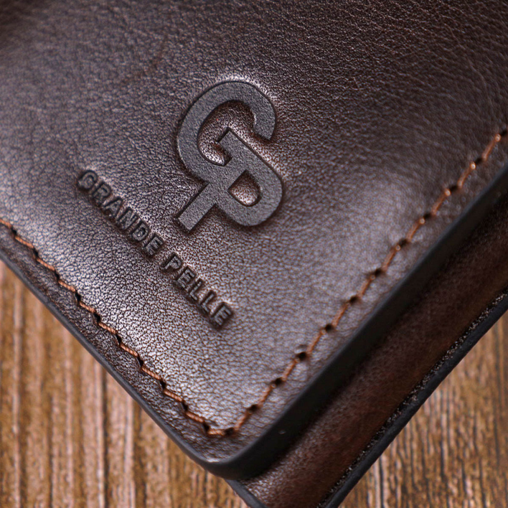 Удобный мужской кошелек в три сложения GRANDE PELLE 16787 Темно-коричневый Киев - изображение 1