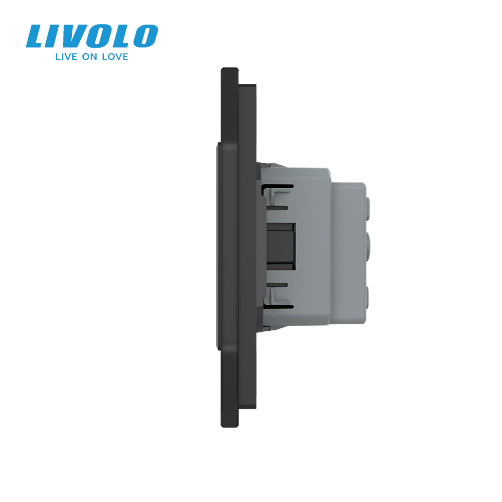 LIVOLO П’ятимісна електрична розетка з заземленням LIVOLO, чорна, скляна матова рамка, шторки, Коломия - фото 12