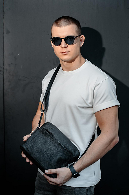 Сумка-мессенджер из натуральной кожи, сумка через плечо мужская SKILL Slide (Черная) Сумы - изображение 1