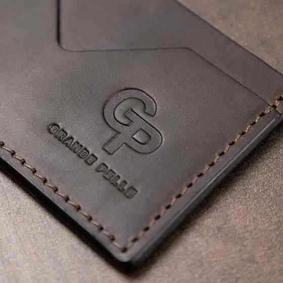 Шкіряний матовий картхолдер Коричневий (GRANDE PELLE) Київ