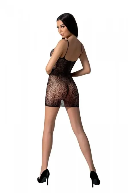 Ажурна мінісукня на тонких бретелях Passion BS096 One Size, black, плетіння на грудях Львів - фото 2