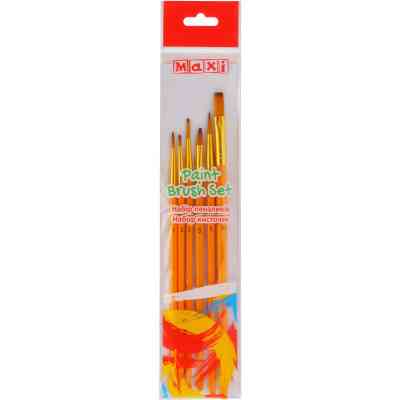 Кисточка для рисования Maxi набор 6 шт синтетический ворс, плоские (№ 2, 5, 10) круглые (№ 1, 3, 5) короткая ручка (MX60877) Винница
