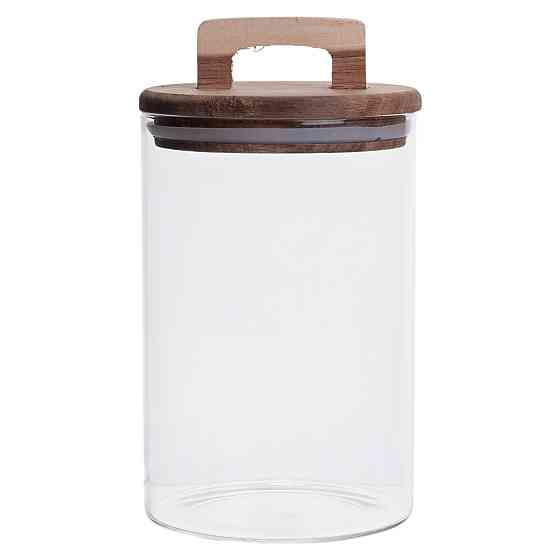 Висока скляна банка 1,5 л з бамбуковою кришкою для зберігання круп і продуктів SBR Київ