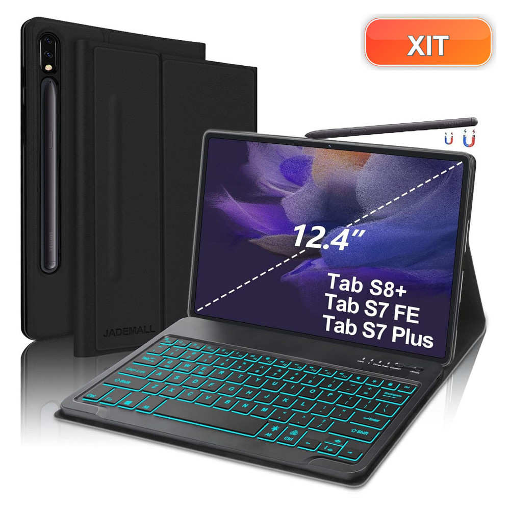Чохол-клавіатура для Samsung Galaxy Tab S7 FE / S7 / S8 Plus 12.4'' чорний Bluetooth підсвітка відстібається QWERTY Spanish Київ - фото 1