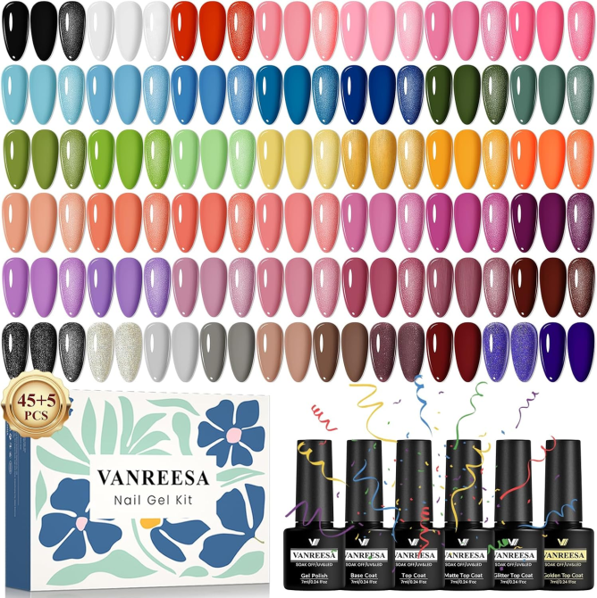 Набір гель-лаків VANREESA 50 шт, 45 кольорів по 7 мл, база + 4 топи, UV/LED, Rose Party Київ - фото 2