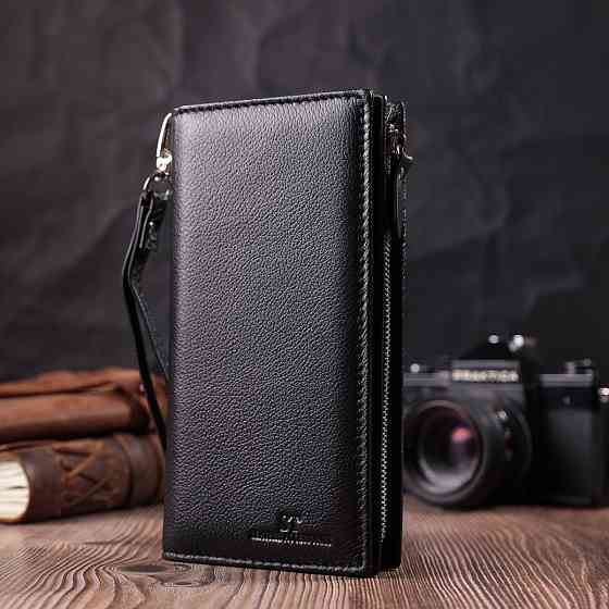 Вертикальный кошелек-клатч унисекс из натуральной кожи Черный (ST Leather) Киев