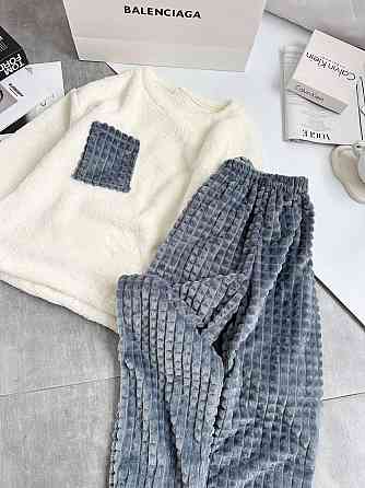 Женская теплая домашняя пижама махра+ махра фактурная Серый, 48/50 Одесса