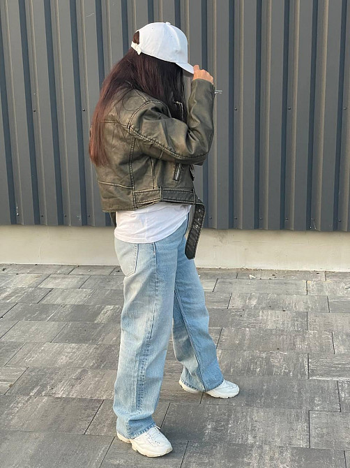 Женская куртка косуха с потертостями оверсайз Хаки L Харьков - изображение 2