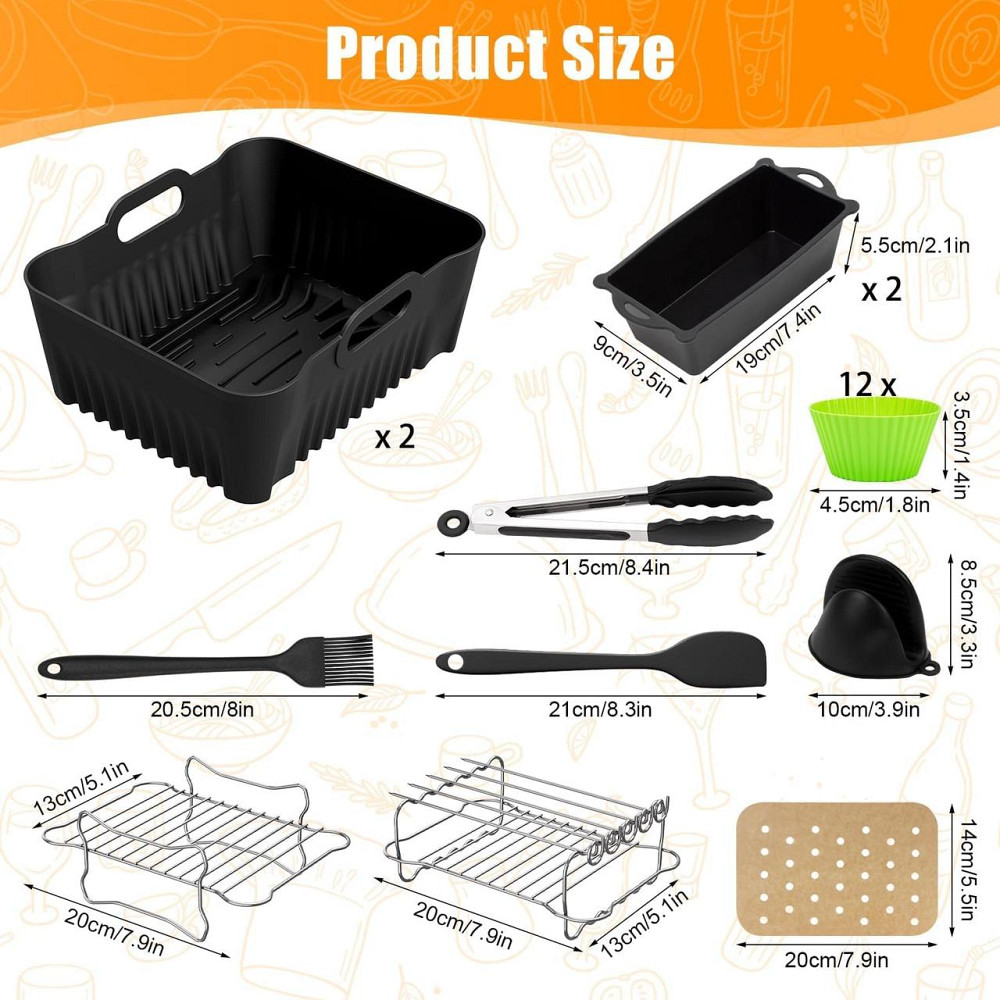 Аксесуари для аерофритюрниці Cosori CAF-R901-AEU Чорний 8.5L силіконова форма, решітка, шпажки, рукавички, пергамент, набор Київ - фото 5