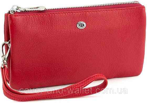 Красный женский кошелек-клатч из натуральной кожи на молнии ST Leather Киев