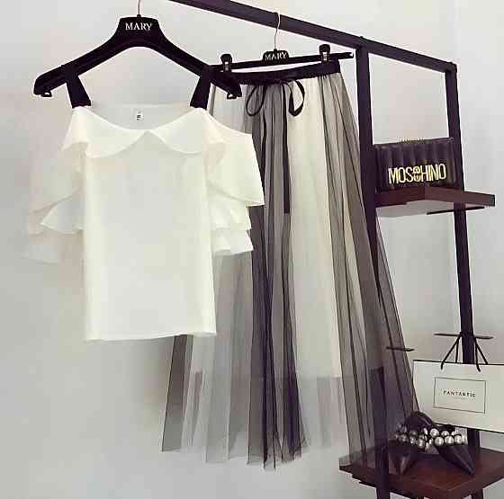 Женский романтичный праздничный костюм двойка: блуза и пышная юбка супер софт + евросетка Одесса