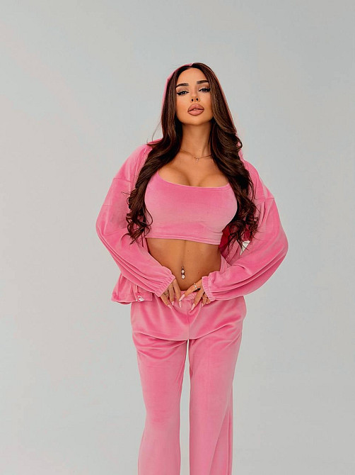 Жіночий стильний повсякденний велюровий костюм-трійка Рожевий, 42/44 Одеса - фото 9