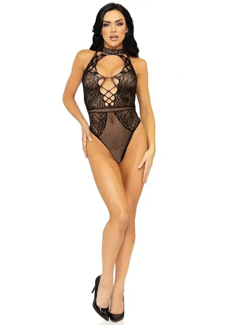 Leg Avenue Net and lace halter bodysuit OS Black Львов - изображение 8