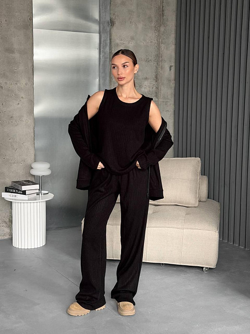 Женский повседневный костюм тройка из трикотажа Черный Одесса - изображение 9