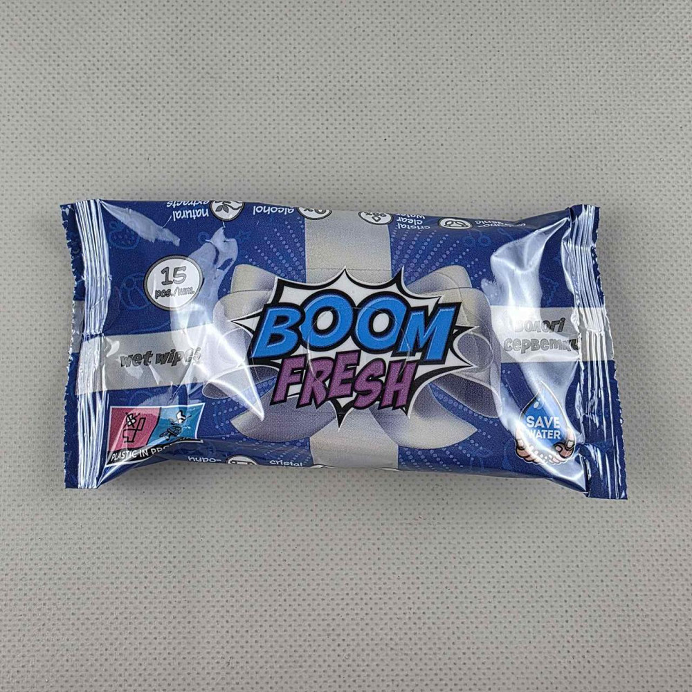 Волога серветка 15 шт "BOOM FRESH" синя (1 пачка) Харків - фото 3